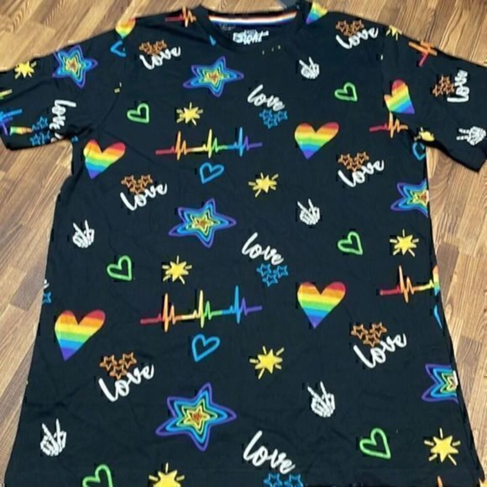 Eighty eight brand unisex, short sleeve T-shirt. Black/rainbow. Size L. NWT